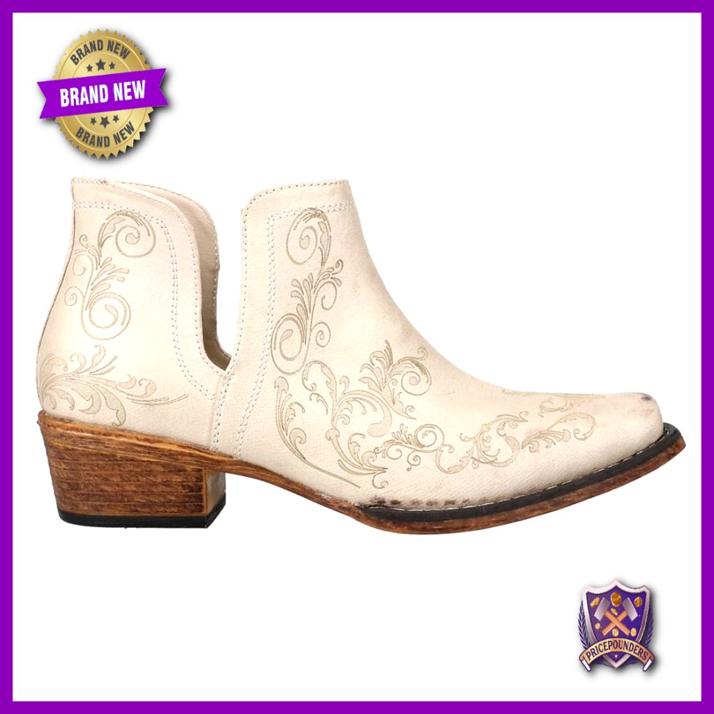 Laser Embossed Snip Toe Ankle Boots Low Heel Casual Retro Western Style